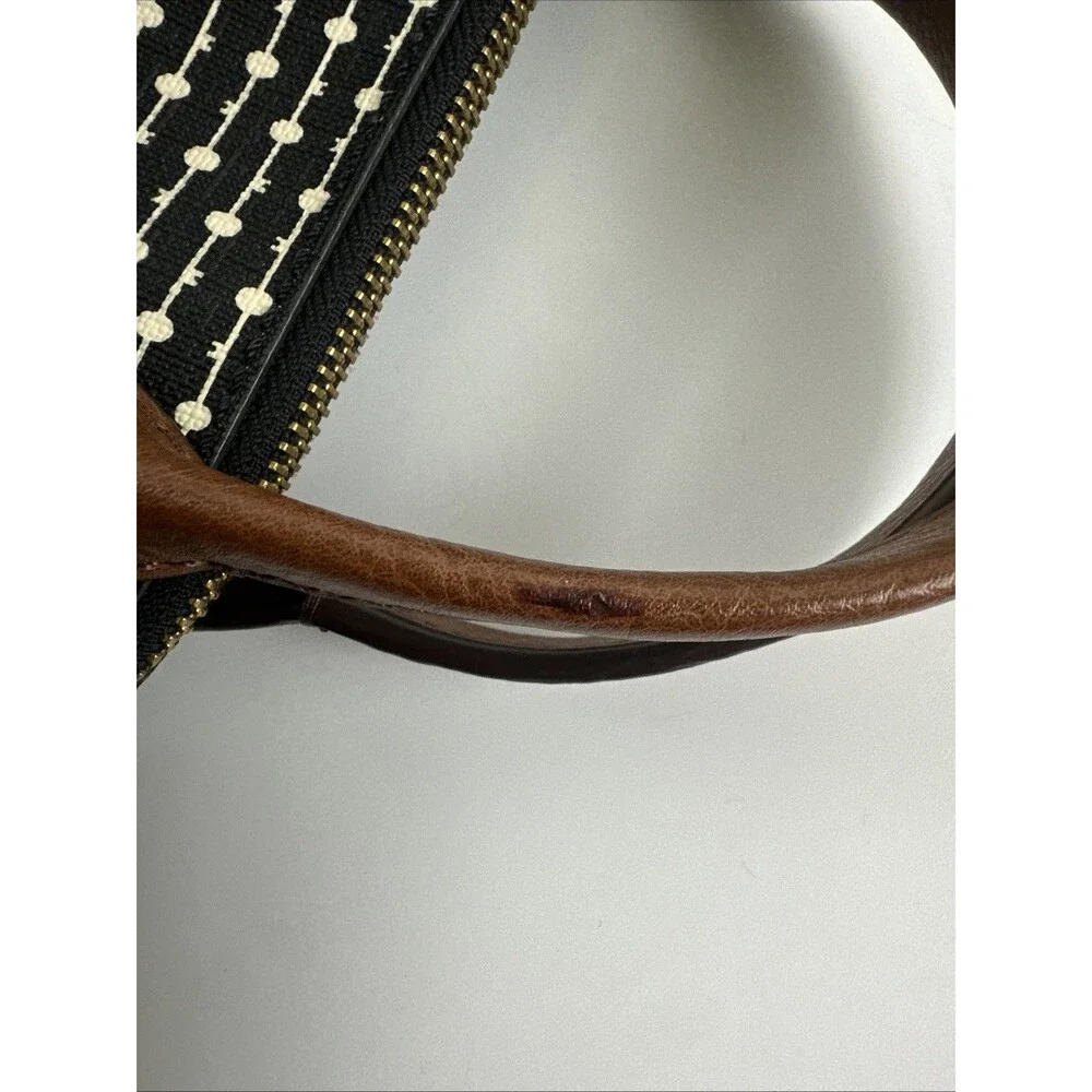 Fossil Fiona Satchel Black White Key Logo Faux Leather Crossbody Double Handle